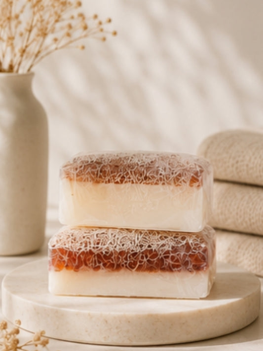 Natürliche Kürbisfaser Seife - Ziegenmilch mit Honig / Natural Pumpkin Fiber - Goatmilk with Honey
